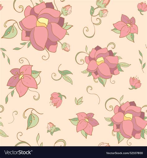 Seamless Vintage Flower Pattern On Creme Vector Image