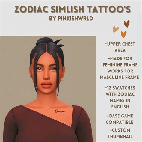 Zodiac Simlish Tattoo S By Pinkishwrld Pinkishwrld Sims Tattoos