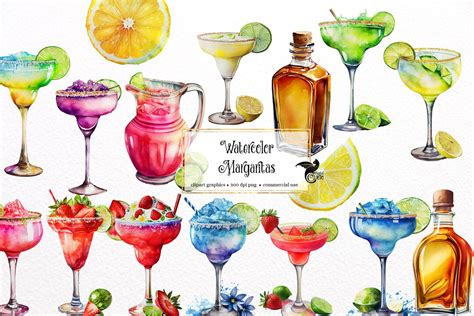 Watercolor Margarita Clipart Digital Png Tequila Cocktails Clip Art Graphics For Instant