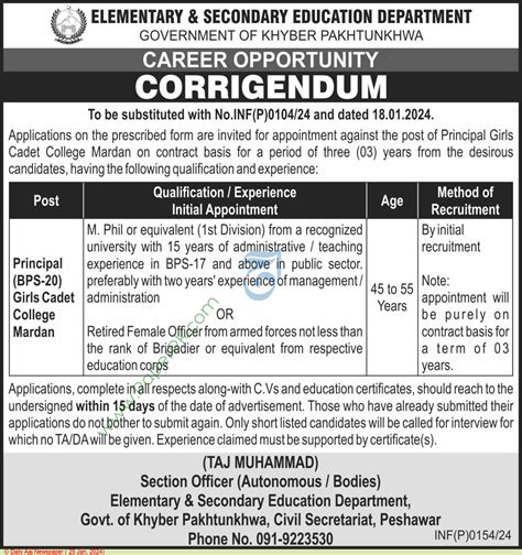 Principal Jobs In Kashmir At Elementary Secondary Education