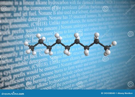 Nonane Molecular Structures Alkane Hydrocarbon 3d Model Structural Chemical Formula And