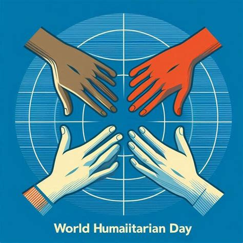 World Humanitarian Day Help Hands Blue Gradient Background Premium Ai