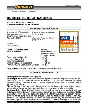 Fillable Online Msds D Rapid Repair Materials Form Fax Email Print