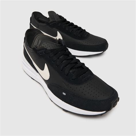 Mens Black White Nike Waffle One Leather Trainers Schuh