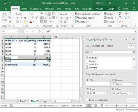 Ms Excel 2016 How To Hide A Value In A Pivot Table