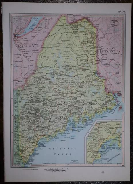 OLD VINTAGE 1967 Rand McNally Atlas Map STATE Of MAINE Free S H 14