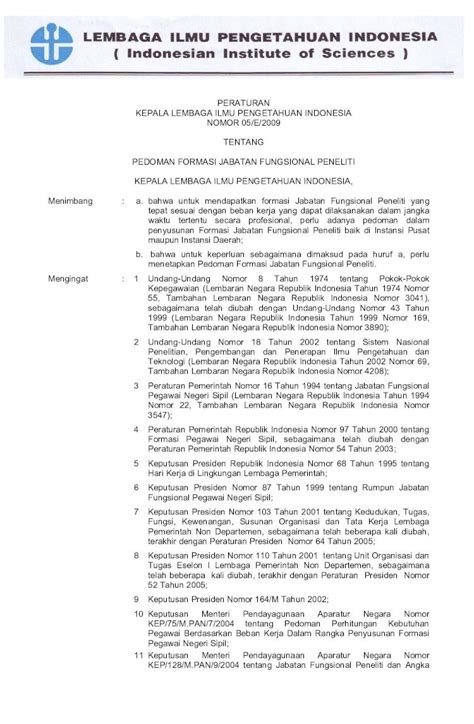 Pdf Peraturan Kepala Lipi Nomor E Tentang Pedoman Formasi