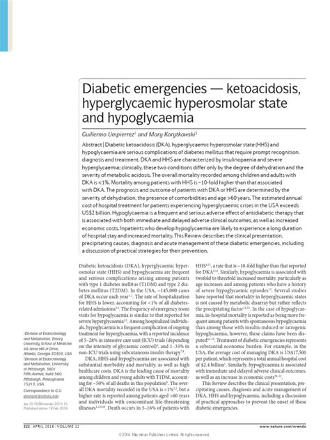 Diabetic Emergencies Ketoacidosis Hyperglycaemic Hyperosmolar State