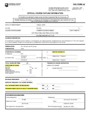 Fillable Online Fillable Online PAC FORM 2 COURSE Fax Email Print