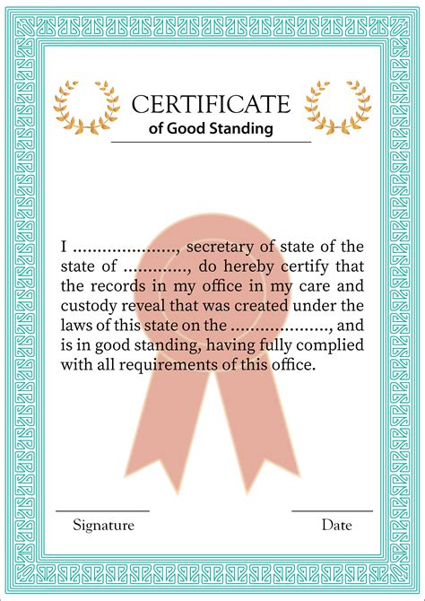 Certificate Of Good Standing Template