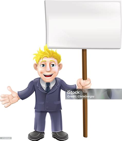 Cartoon Suit Man Holding Sign Stock Illustration Download Image Now