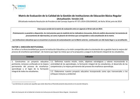 Pdf Matriz De Evaluación De La Calidad De La Gestión De · Las Instituciones Educativas Que