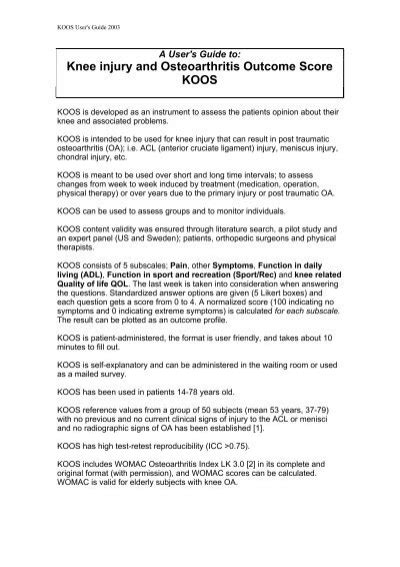 A User S Guide To Knee Injury And Osteoarthritis Outcome Score