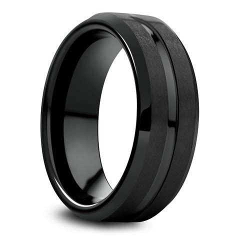 8mm Black Tungsten Ring With Polished Center Channel & Satin Texture ...