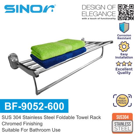 Sinor Bf 9052 600 Sus304 Stainless Steel Foldable Towel Rack Wall Mounted Bathroom Towel Rack