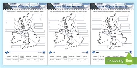 Uk Mountains Labelling Activity Twinkl