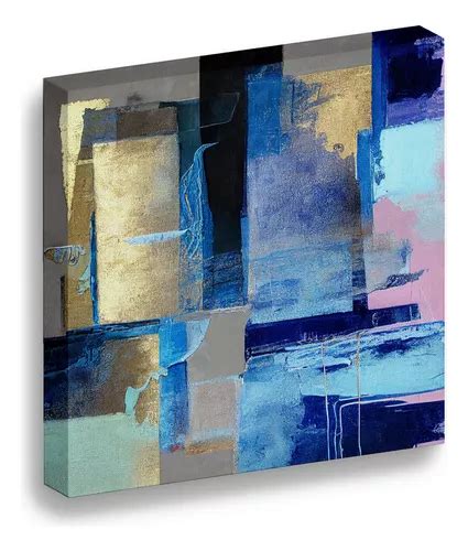 Cuadro Lienzo Canvas Trazos Tonos Azul Grunge Sala 80 120cm Meses Sin