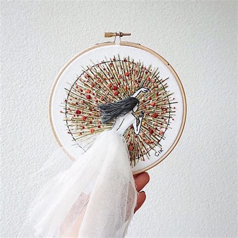 3d Embroidery Of Floral Females With Hair And Dresses Flowing Off The