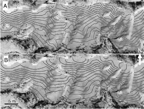 Contour maps of a part of the pure badland areas before (A) and after ...