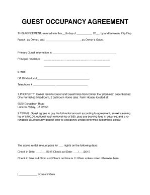 Fillable Online Guest Occupancy Agreement Wedding Fax Email Print