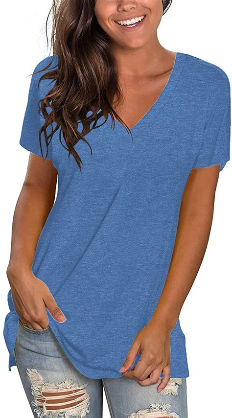 Shibever Womens Tops V Neck Tee Shirts Casual Loose Short Sleeve Front