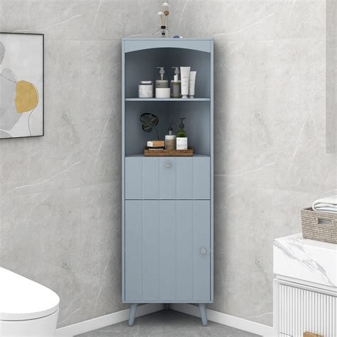 Merax 63 Tall Bathroom Storage Cabinet Triangle Elegant Corner Cabinet With Open