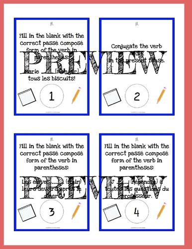 50 French Passé Composé Task Cards Regular Verbs Teaching Resources