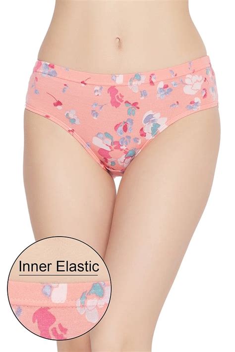 Buy Mid Waist Floral Print Hipster Panty In Peach With Inner Elastic Cotton Online India Best