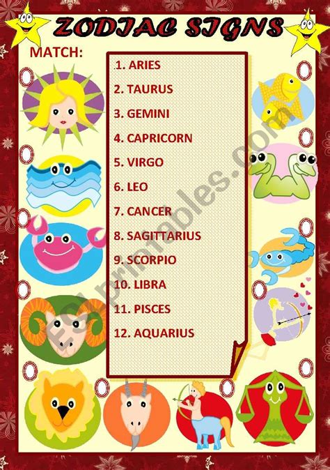 Zodiac Signs Esl Worksheet By Ali Ali
