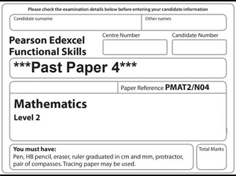 Functional Skills Maths L2 Past Paper 4 Pearson Edexcel YouTube