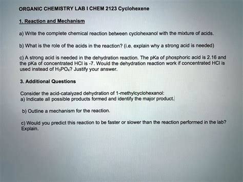 Solved Organic Chemistry Lab Chem Cyclohexene Reaction And