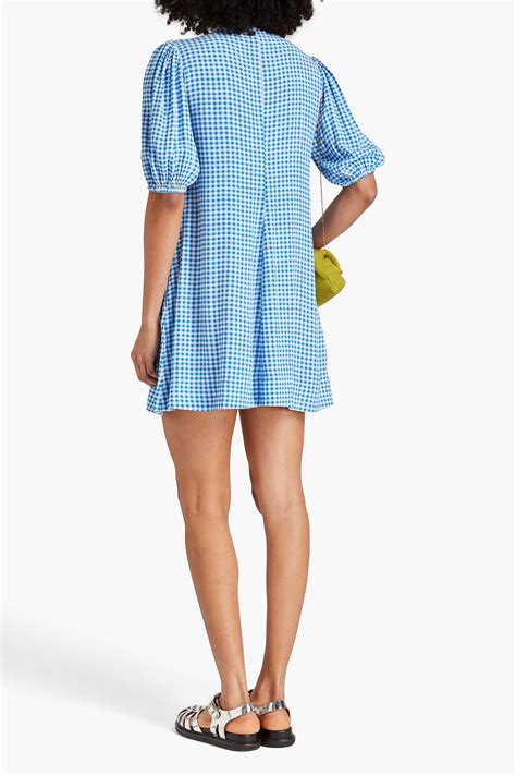 Ganni Gingham Crepe Mini Dress The Outnet