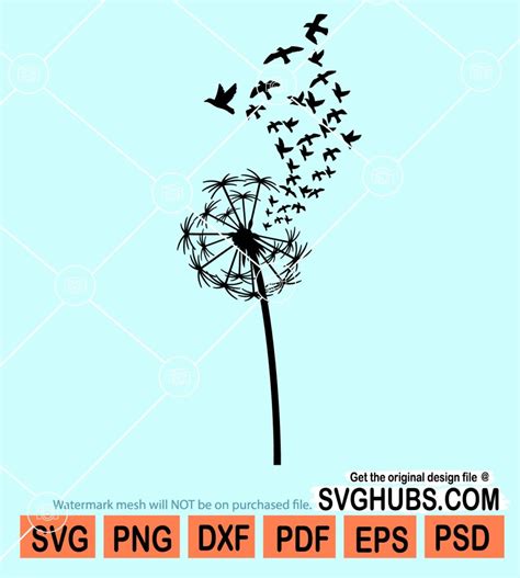 Dandelion With Birds Svg Dandelion Flower With Birds Svg Dandelion