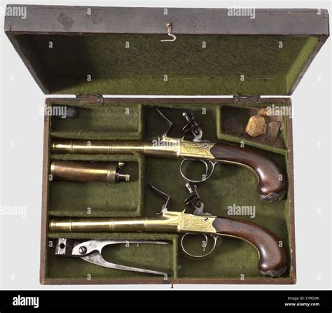 A Cased Pair Of Flintlock Pistols Of Queen Anne Typebunney