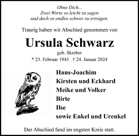 Traueranzeigen Von Ursula Schwarz Trauer Anzeigen De