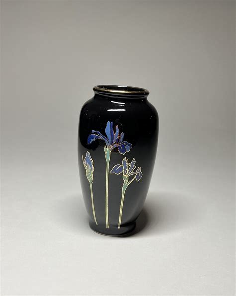 Vintage Otagiri Blue Iris Mini Bud Vase Made in Japan Cloisonné Gold