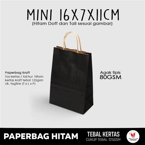 Jual KERTAS 80GSM Paper Bag Hitam Kecil 16x7x11 Cm Paper Bag Kado