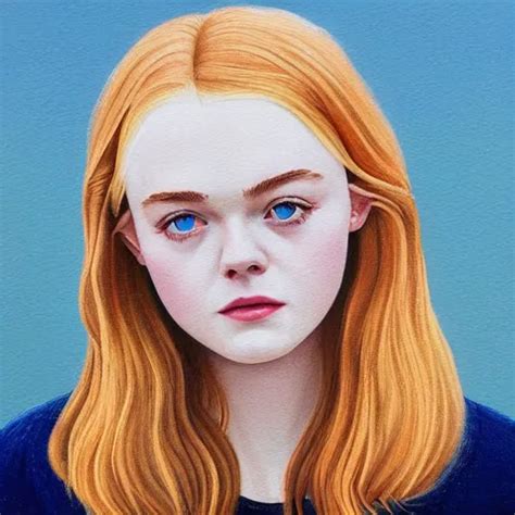 Professional Painting Of Elle Fanning In The Style Of Stable