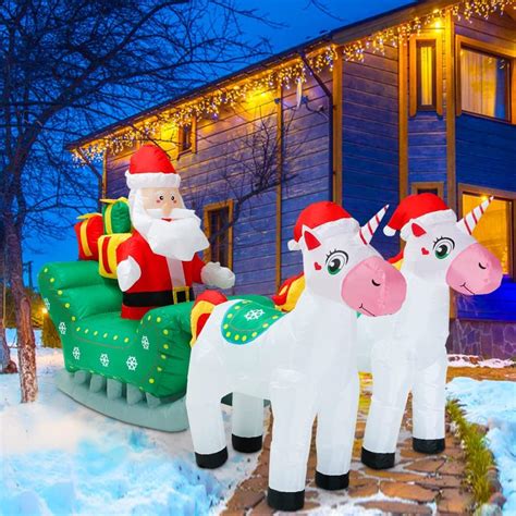 2 3m Christmas Unicorns Pulling Santas Sleigh Airfigs Inflatables