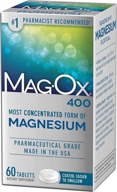 Mag Ox 400 Tabletas de suplemento dietético mineral de magnesio 483 mg