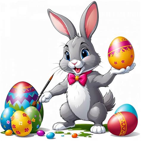 Premium Photo Vector Cartoon Rabbit Painting An Easter Egg