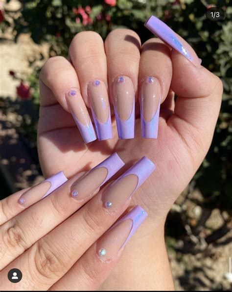 Lavender French Tip Coffin Set In Lilac Nails Purple Acrylic