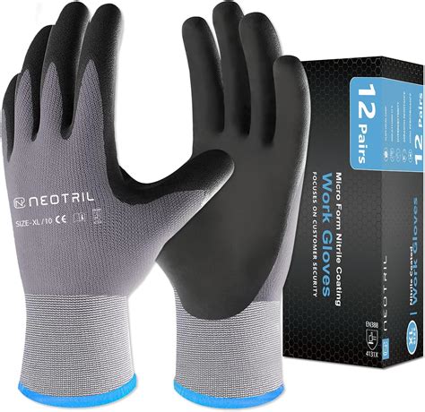 NEOTRIL Safety Work Gloves MicroFoam Nitrile Coated 12 Pairs Seamless