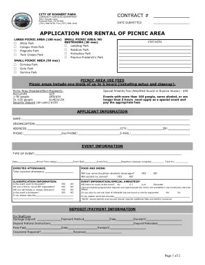 Fillable Online APPLICATION FOR RENTAL OF PICNIC AREA Fax Email Print