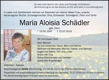 Traueranzeigen Von Maria Aloisia Sch Dler Schwaebische De Trauerportal