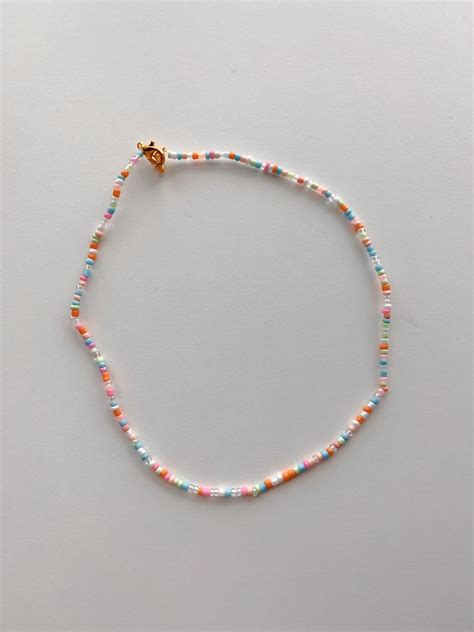 Seed Bead Necklaces Blue Or Pink Coral Beachy Preppy And Etsy