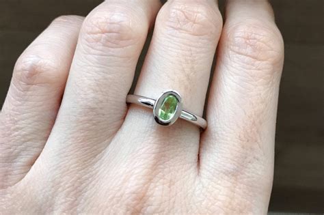 Genuine Peridot Ring Oval Small Dainty Minimal Simple Peridot