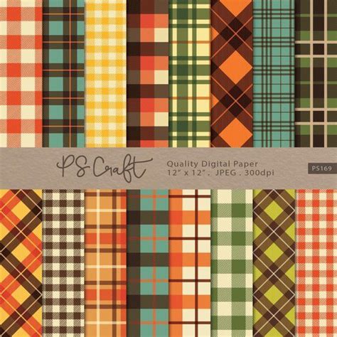 Autumn Plaid Digital Paper Seamless Fall Plaid Background