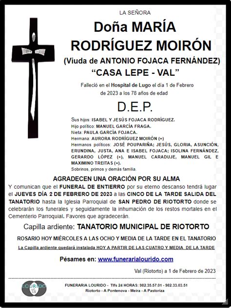 FUNERAL MARÍA RODRÍGUEZ MOIRÓN Funeraria Lourido