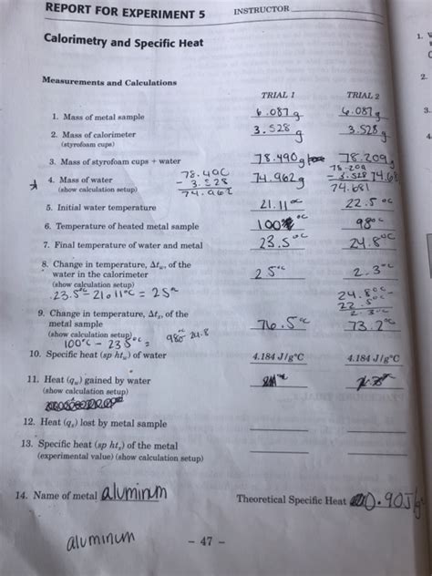 Solved Report For Experiment Calorimetry And Specific Heat Chegg